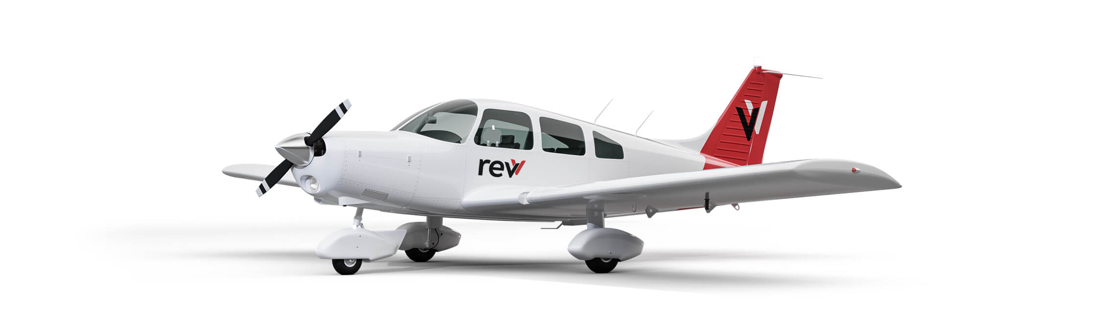 Piper Warrior airplane branded with revv logo